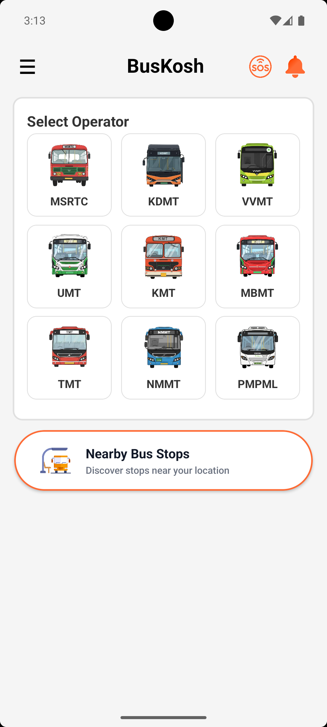BusKosh app home screen